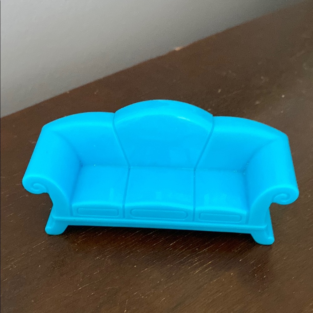 Vintage Plasco Dollhouse Furniture Hard Plastic Blue Sofa Couch